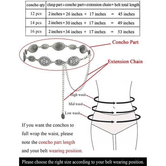 Western Metal Oval Concho Chain Belt For Women Silver Cowgirl Belt For 3132 - Picture 4 of 9